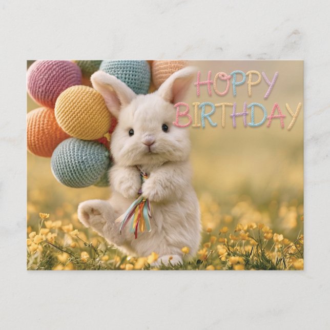 Carte d'anniversaire avec lapin mignon et ballons (Devant)