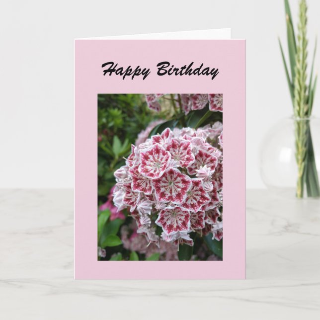 Carte d'anniversaire avec laurier de montagne rose (Devant)