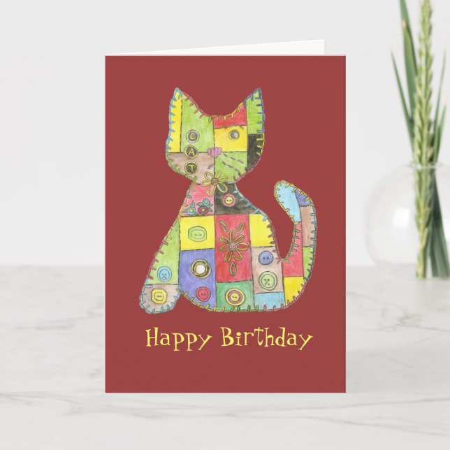 Carte d'anniversaire avec le chat de patchwork (Devant)