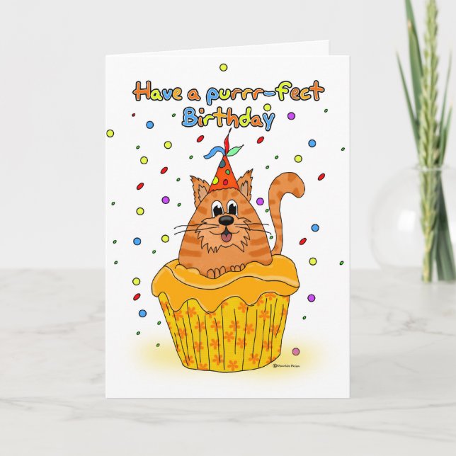carte d'anniversaire avec le chat de petit gâteau (Devant)