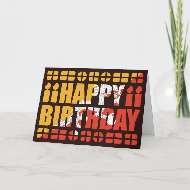 Carte d'anniversaire avec le drapeau du Bhoutan (Devant)