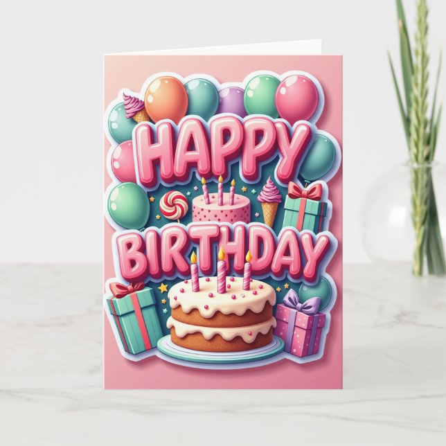Carte d'anniversaire avec lettrage rose (Devant)