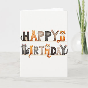 Carte d'anniversaire avec lettres de chat joyeuses