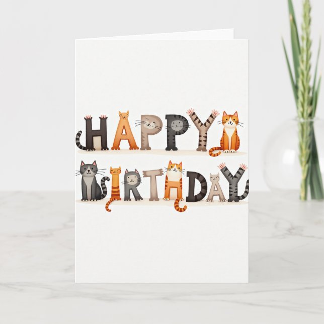 Carte d'anniversaire avec lettres de chat joyeuses (Devant)