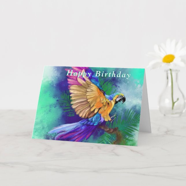 Carte d'anniversaire avec magnifique perroquet cou (Petite plante)