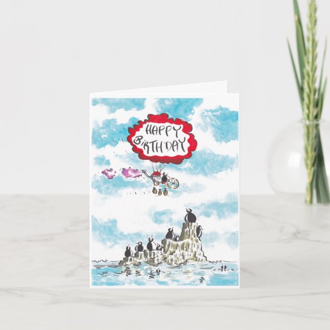 Carte d'anniversaire avec manchot (Devant)