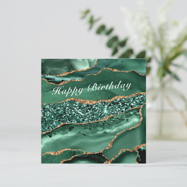 Carte d'anniversaire avec marbre vert émeraude or (Debout devant)