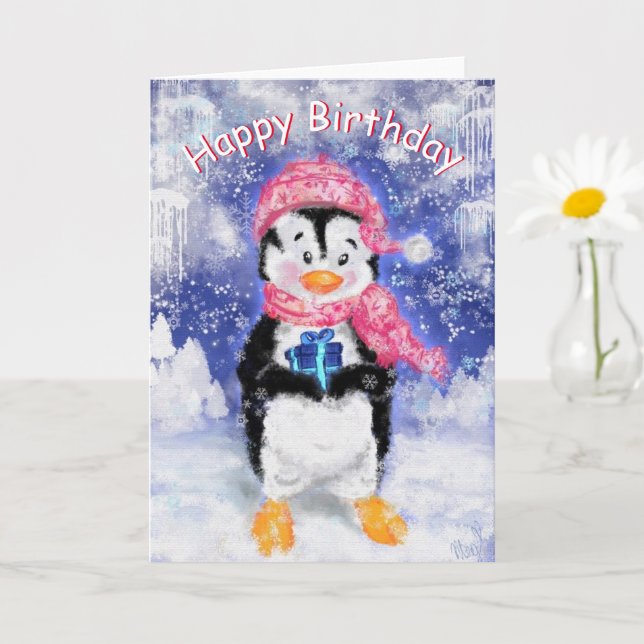 Carte d'anniversaire avec mignonne Penguin (Petite plante)