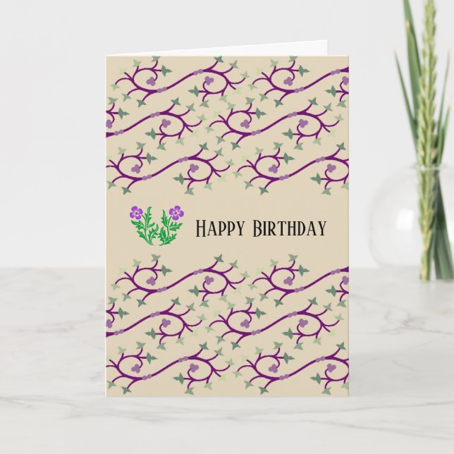 Carte d'anniversaire avec motif de vigne violet et (Devant)