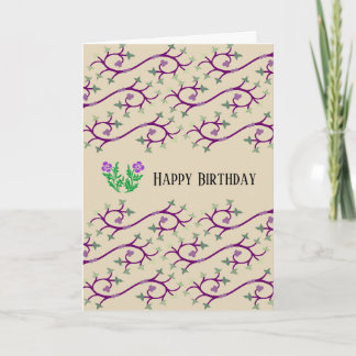 Carte d'anniversaire avec motif de vigne violet et