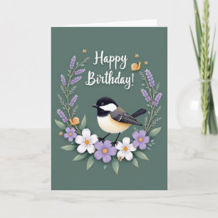 Carte d'anniversaire avec oiseau à chapeau