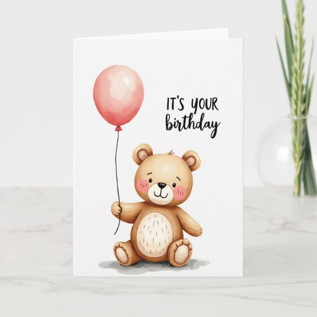 Carte d'anniversaire avec ours en ballon doux (Devant)