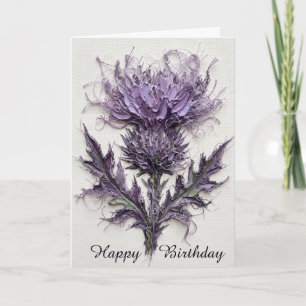 Carte d'anniversaire avec peinture de chardon écos