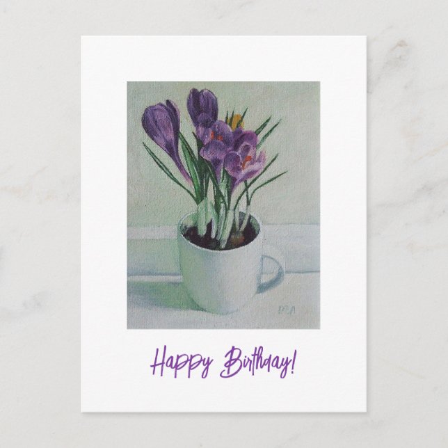 Carte d'anniversaire avec peinture de fleurs viole (Devant)