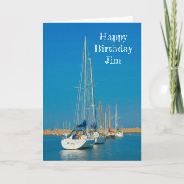 Carte d'anniversaire avec peinture de yachts align (Devant)