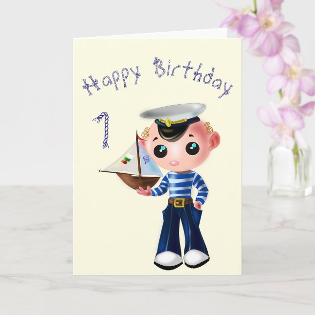 Carte d'anniversaire avec petit marin (Orchidée)