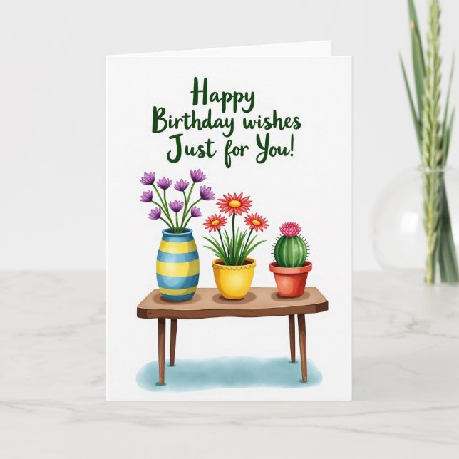 Carte d'anniversaire avec plante en pot charmante (Devant)