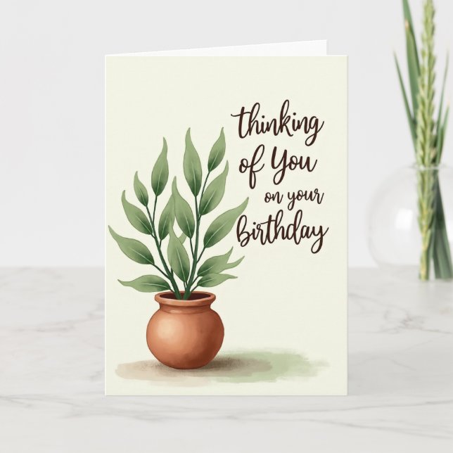 Carte d'anniversaire avec plante en pot sereine (Devant)