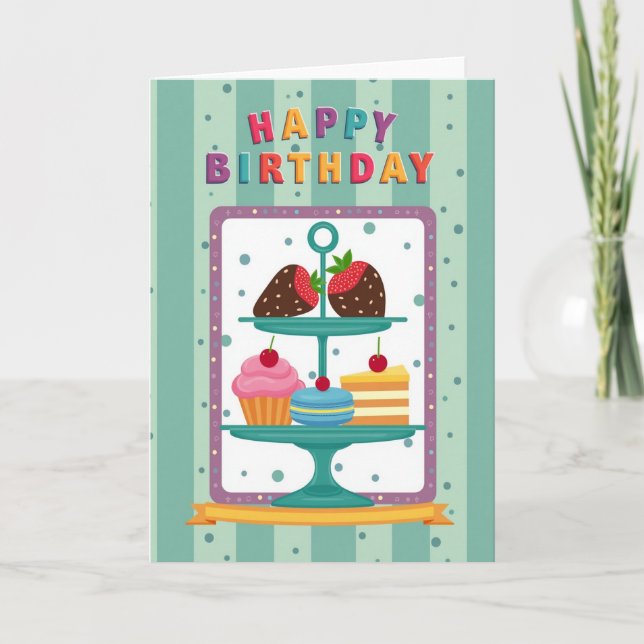 Carte d'anniversaire avec présentoir à desserts (Devant)