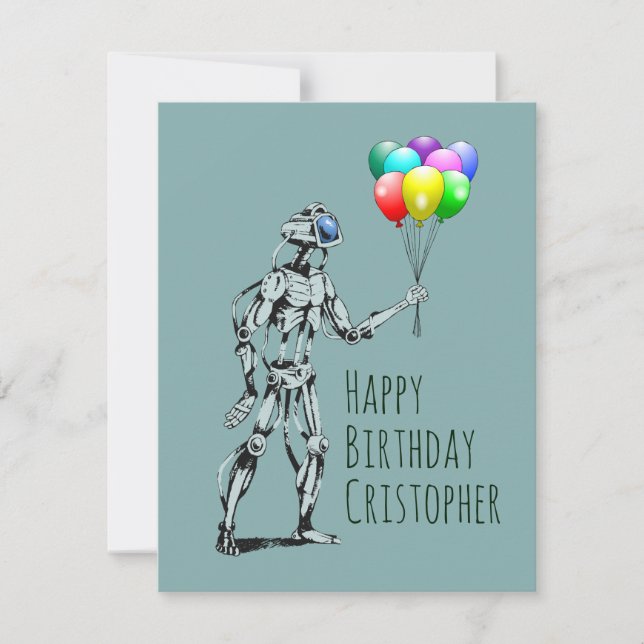 Carte d'anniversaire avec robot et ballons (Devant)