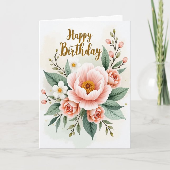 Carte d'anniversaire avec rose rose (Devant)