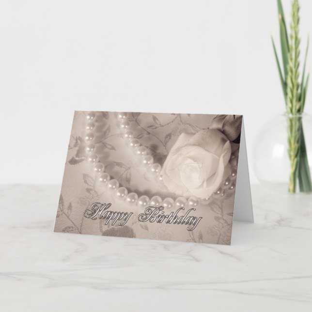 Carte d'anniversaire avec roses et perles (Devant)