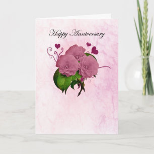 Carte d'anniversaire avec roses roses et cœurs