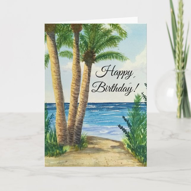 Carte d'anniversaire avec scène de plage aquarelle (Devant)