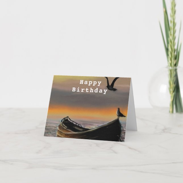 Carte d'anniversaire avec Sea Sunset Boat (Devant)