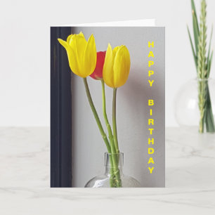 Carte d'anniversaire avec tulipes en vase