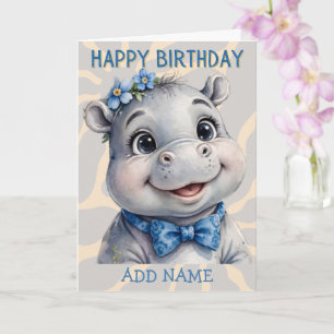 Carte d'anniversaire avec un bébé hippopotame mâle