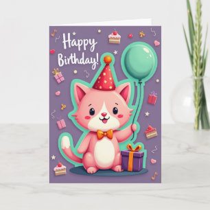 Carte d'anniversaire avec un chat mignon et un cha