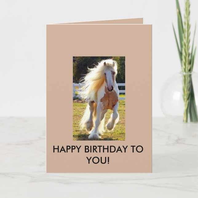 Carte d'anniversaire avec un cheval magnifique! (Devant)