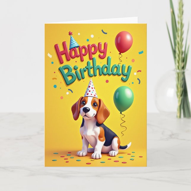 Carte d'anniversaire avec un chiot de dessin animé (Devant)