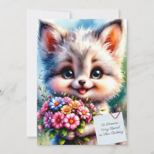 Carte d'anniversaire avec un chiot mignon et des f