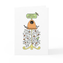 Carte d'anniversaire avec un design de mangeoire à