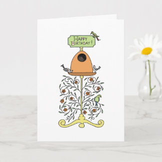 Carte d'anniversaire avec un design de mangeoire à