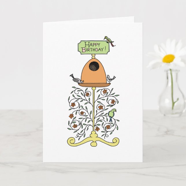 Carte d'anniversaire avec un design de mangeoire à (Petite plante)