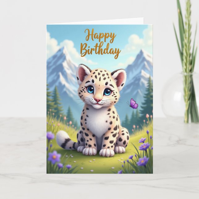 Carte d'anniversaire avec un jeune félin tacheté m (Devant)