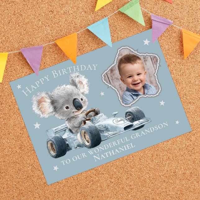 Carte d'anniversaire avec un koala et une voiture  (Créateur téléchargé)
