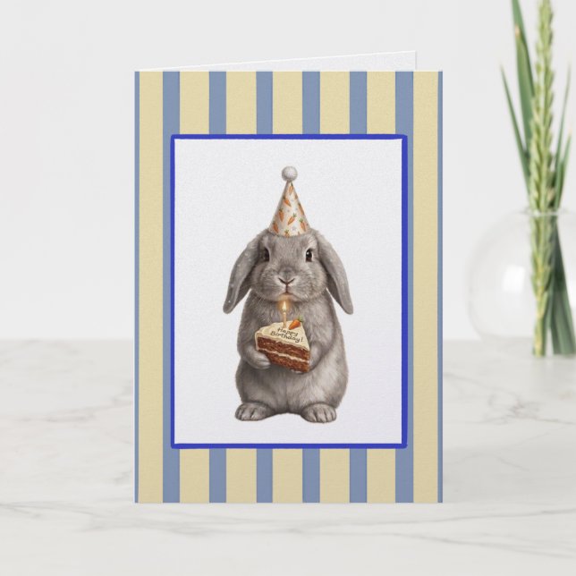 Carte d'anniversaire avec un mignon lapin et un gâ (Devant)