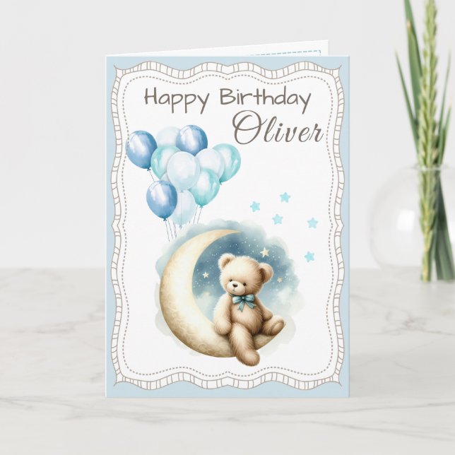 Carte d'anniversaire avec un ours mignon sur la lu (Devant)