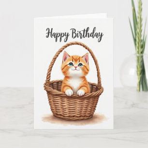 Carte d'anniversaire avec un panier de chaton mign