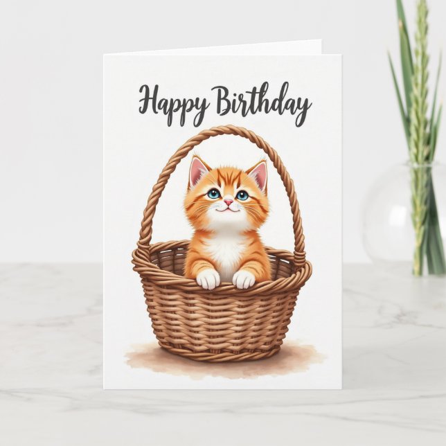 Carte d'anniversaire avec un panier de chaton mign (Devant)