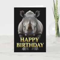 CARTE D'ANNIVERSAIRE AVEC UN RHINO EN GROS PLAN GR
