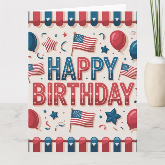 Carte d'anniversaire avec un thème patriotique amé (Devant)