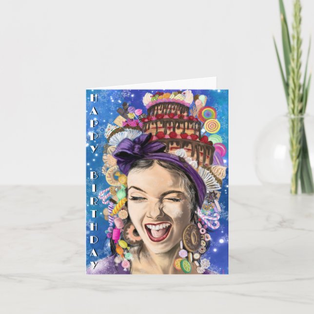 Carte d'anniversaire avec une femme heureuse - Drô (Devant)