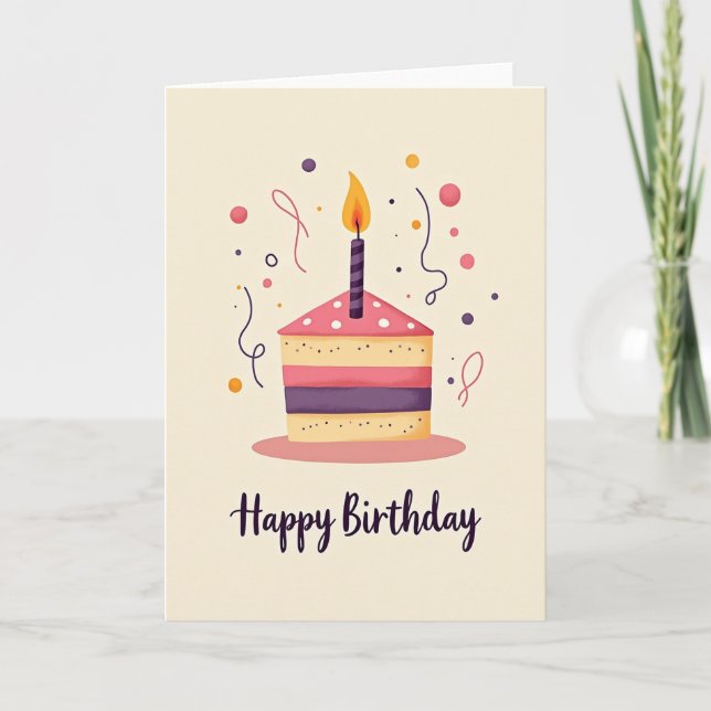Carte d'anniversaire avec une tranche de gâteau fa (Devant)
