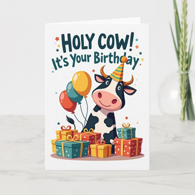 Carte d'anniversaire avec vache illustrée (Devant)
