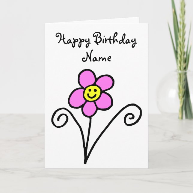 Carte d'anniversaire avec visage souriant de fleur (Devant)